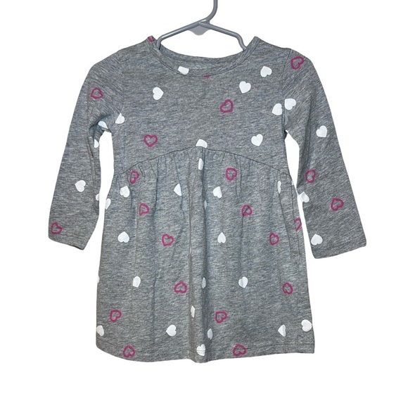 Okie Dokie Baby Girls Long Sleeve Grey Dress with Hearts Size 18 Months - Picture 1 of 6
